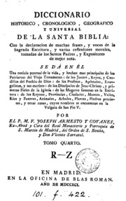 Diccionario historico cronologico, geografico y universal de la santa Biblia