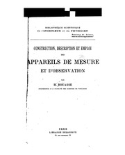 Construction, Description Et Emploi Des Appareils De Mesure Et D'observation