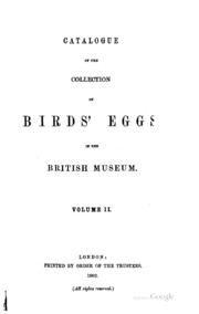 Catalogue Of The Collection Of Birds' Eggs In The British Museum (natural ...