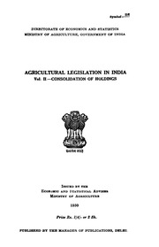 Agricultural Legislation In India Vol-ii Consolidation Of Holdings
