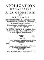 Application de l'algebre à la geometrie: ov Methode de démonstrer par l ...