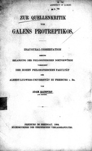 Zur Quellenkritik Von Galens Protreptikos