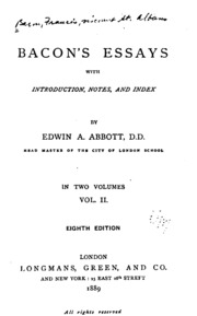 Bacon's Essays With Introduction, Notes And Index By Edwin A. Abbott ...