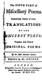 The First (-sixth) Part Of Miscellany Poems, Publ. By Mr. Dryden