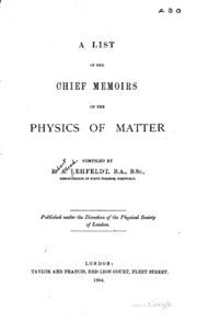 A List Of The Chief Memoirs On The Physics Of Matter