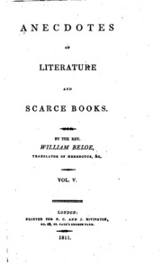 Anecdotes Of Literature And Scarce Books