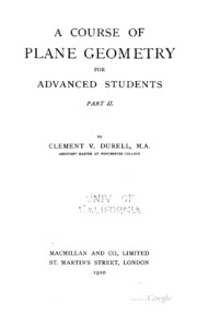 A Course Of Plane Geometry For Advanced Students