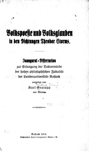 Volkspoesie Und Volksglauben In Den Dichtungen Theodor Storms