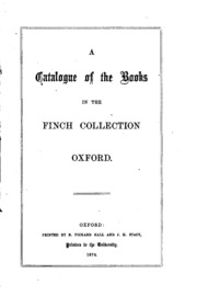 A Catalogue Of The Books In The Finch Collection, Oxford