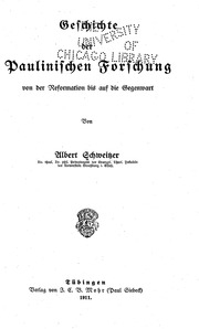 Geschichte Der Paulinischen Forschung Von Der Reformation Bis Auf Die Gegenwart