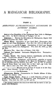 A Madagascar Bibliography: In Two Parts: Part I.--arranged Alphabetically According To Authors ...