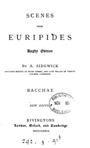 Bacchae. Rugby Ed., By A. Sidgwick