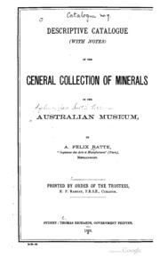 Descriptive Catalogue (with Notes) Of The General Collection Of Minerals In The Australian Museum