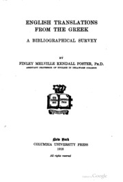 English Translations From The Greek, A Bibliographical Survey