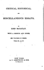 Critical, Historical, And Miscellaneous Essays And Poems
