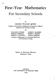 First-year Mathematics For Secondary Schools