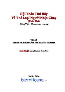 Hội Thảo Thứ Bảy: Về Thể Loại Người Nhịn Chay
