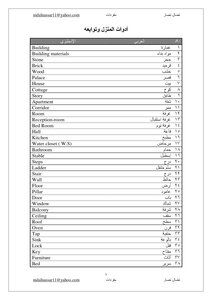 كتاب مفردات - أدوات المنزل وتوابعه - pdf