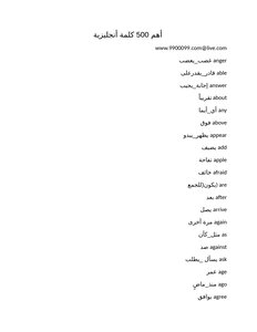 500 Most Important Words In Learning English
