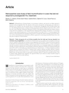 Retrospective Case Study Of Fetal Mummification In Cows That Did Not Respond To Prostaglandin F2alpha Treatment