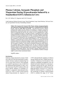 Plasma Calcium, Inorganic Phosphate And Magnesium During Hypocalcaemia Induced By A Standardized Edta Infusion In Cows