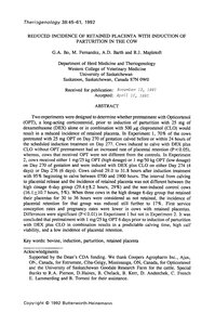 Reduced Incidence Of Retained Placenta With Induction Of Parturition In The Cow