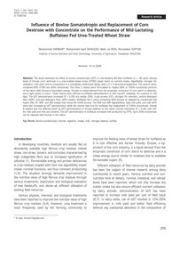 Influence Of Bovine Somatotropin And Replacement Of Corn Dextrose With Concentrate On The Performance Of Mid-lactating Buffaloes Fed Urea-treated Wheat Straw