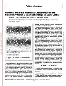 Maternal And Fetal Vitamin E Concentrations And Selenium-vitamin E Interrelationships In Dairy Cattle1