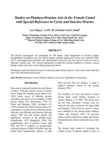 Studies On Pituitary-ovarian Axis In The Female Camel With Special Reference To Cystic And Inactive Ovaries