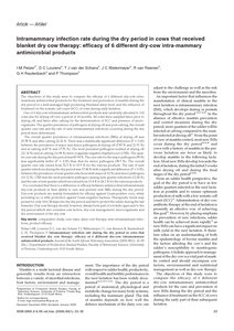 Intramammary Infection Rate During The Dry Period In Cows That Received Blanket Dry Cow Therapy Efficacy Of 6 Different Dry-cow Intra-mammary Antimicrobial Products