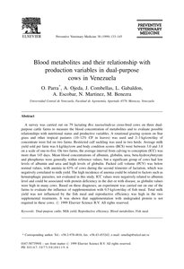 Blood Metabolites And Their Relationship With Production Variables In Dual-purpose Cows In Venezuela
