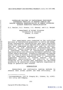 Controlled Delivery Of Testosterone Propionate Suppresses Fertility In Treated Females And Induces Prenatal Androgenization In Female Offspring Without Phenotypic Masculinization