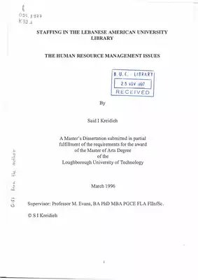 ارض الكتب Staffing In The Lebanese American University Library, The Human Resource Management Issues