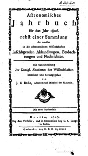 Berliner Astronomisches Jahrbuch Für 17 -19 Mit Angaben Für Die Oppositionen Der Planeten .. ارض الكتب
